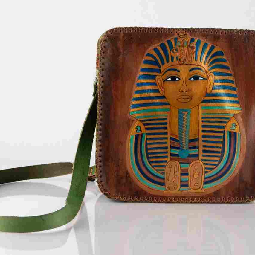 Hand painted Tutankhamun cross bag, genuine leather