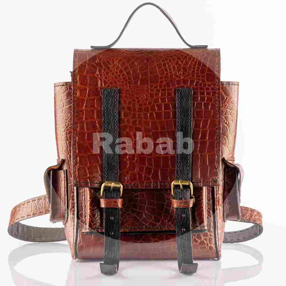 Handmade natural leather backpack, cowhide leather with crocodile print