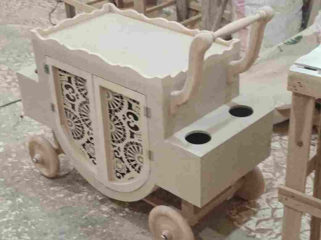 Handmade wooden tea trolley