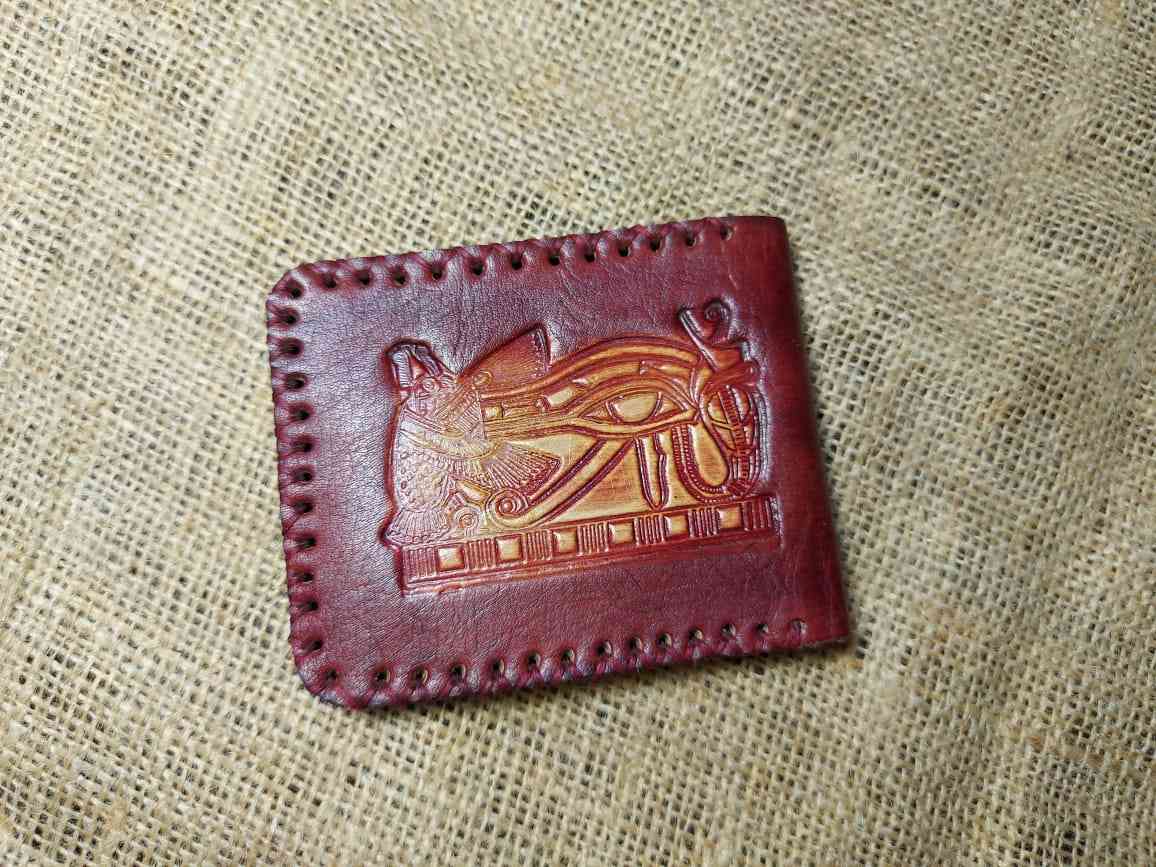 Genuine leather wallet, hand burned, 6 card slots