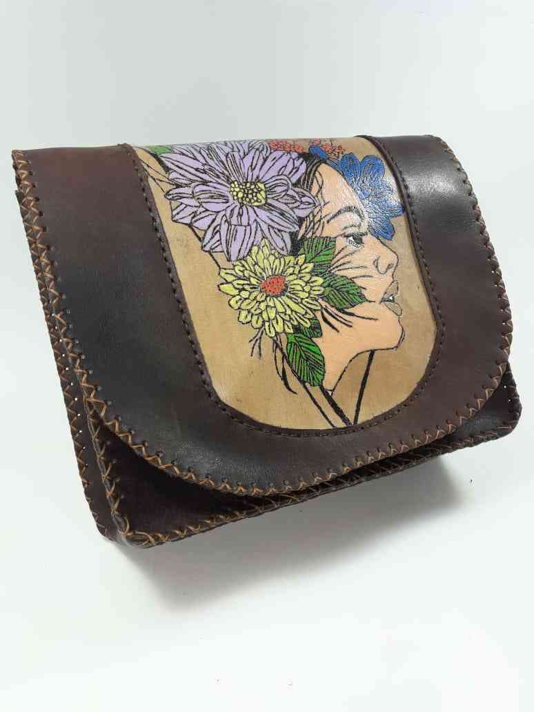 Hand-painted, hand-painted, genuine cow leather cross-body bag