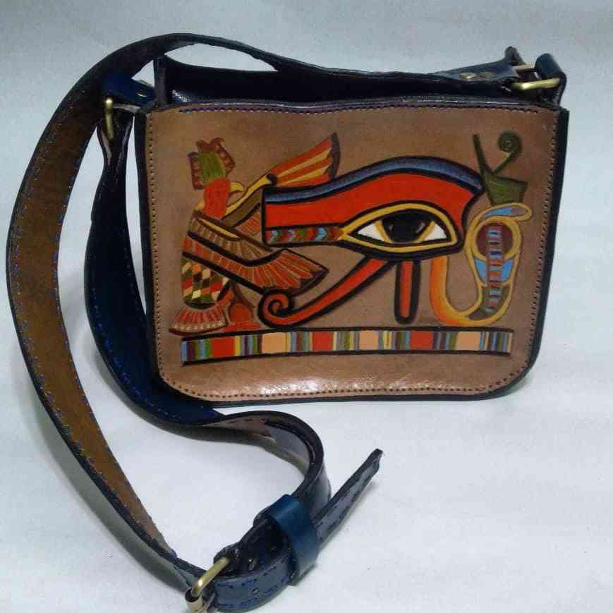 Pharaonic bag, natural leather, hand made, for women