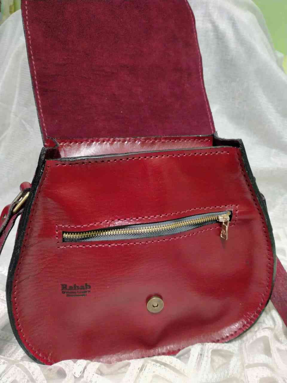 Cross bag for women, large, raw cowhide leather, using pressure technology