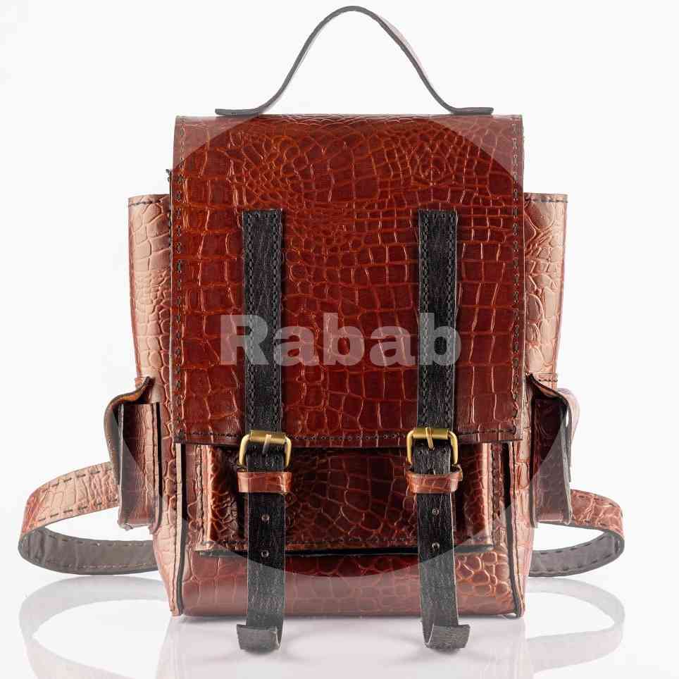 Handmade natural leather backpack, cowhide leather with crocodile print