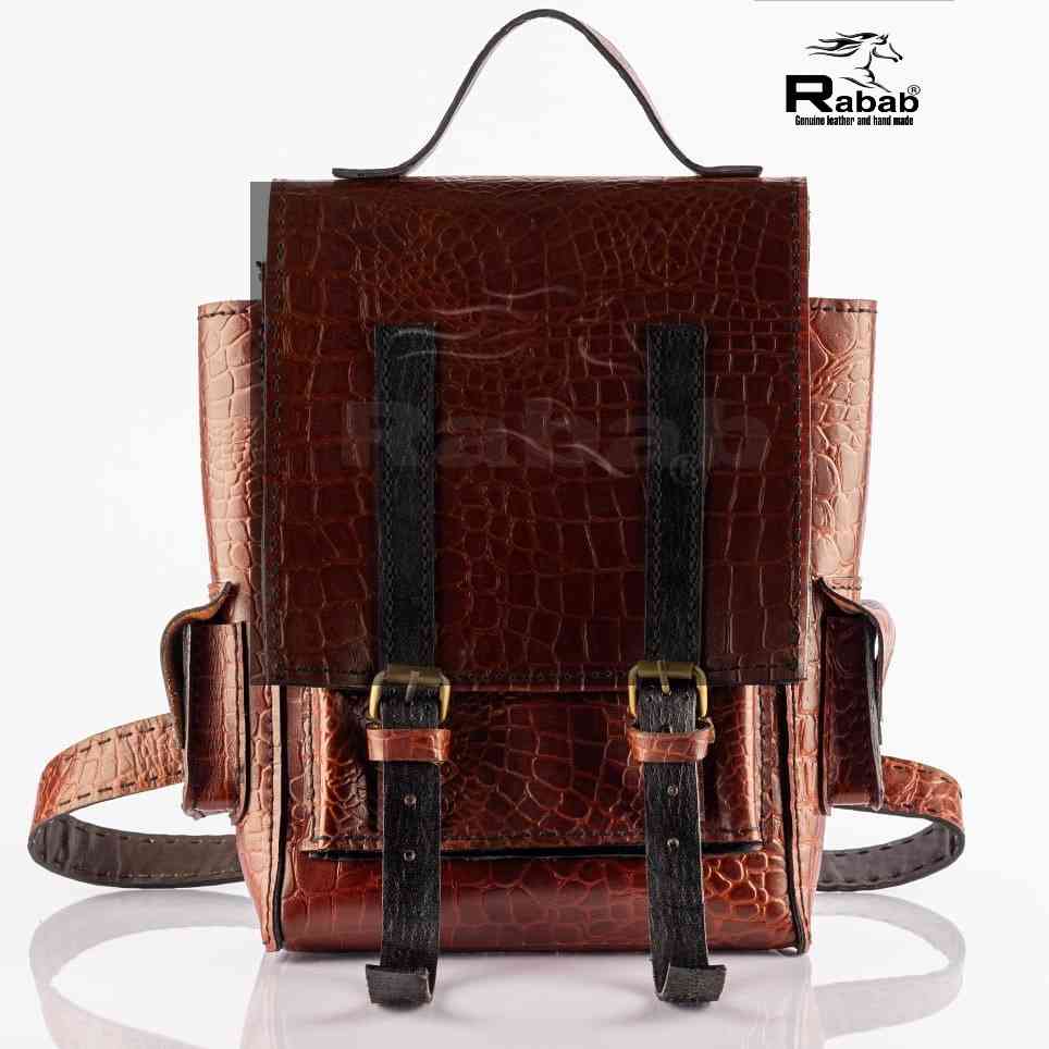 Handmade natural leather backpack, cowhide leather with crocodile print