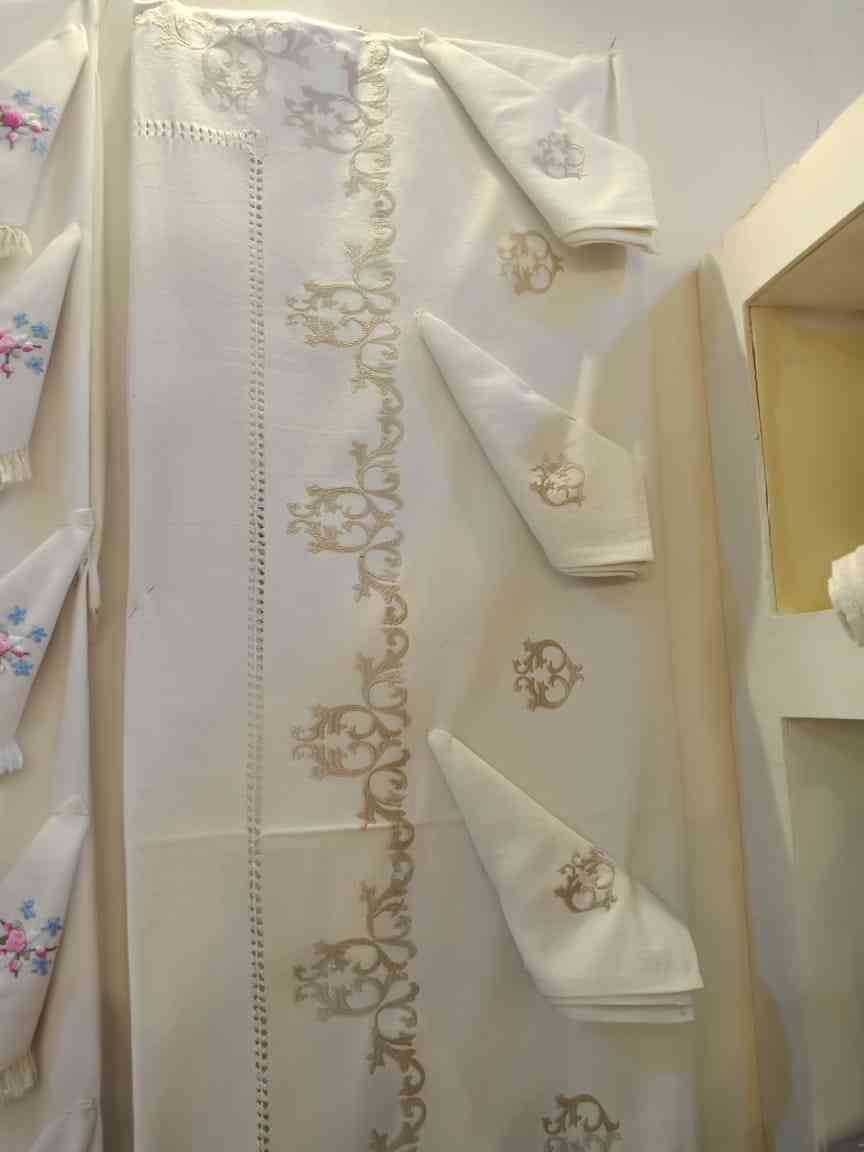 A linen tablecloth on heavy cotton