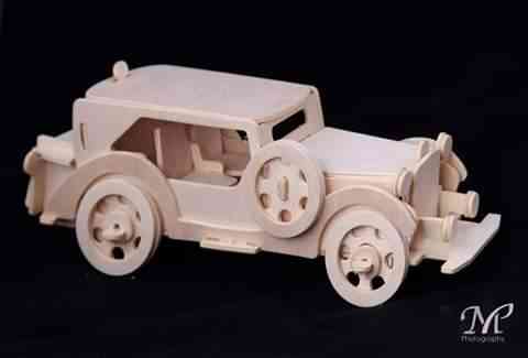 A handmade wooden car