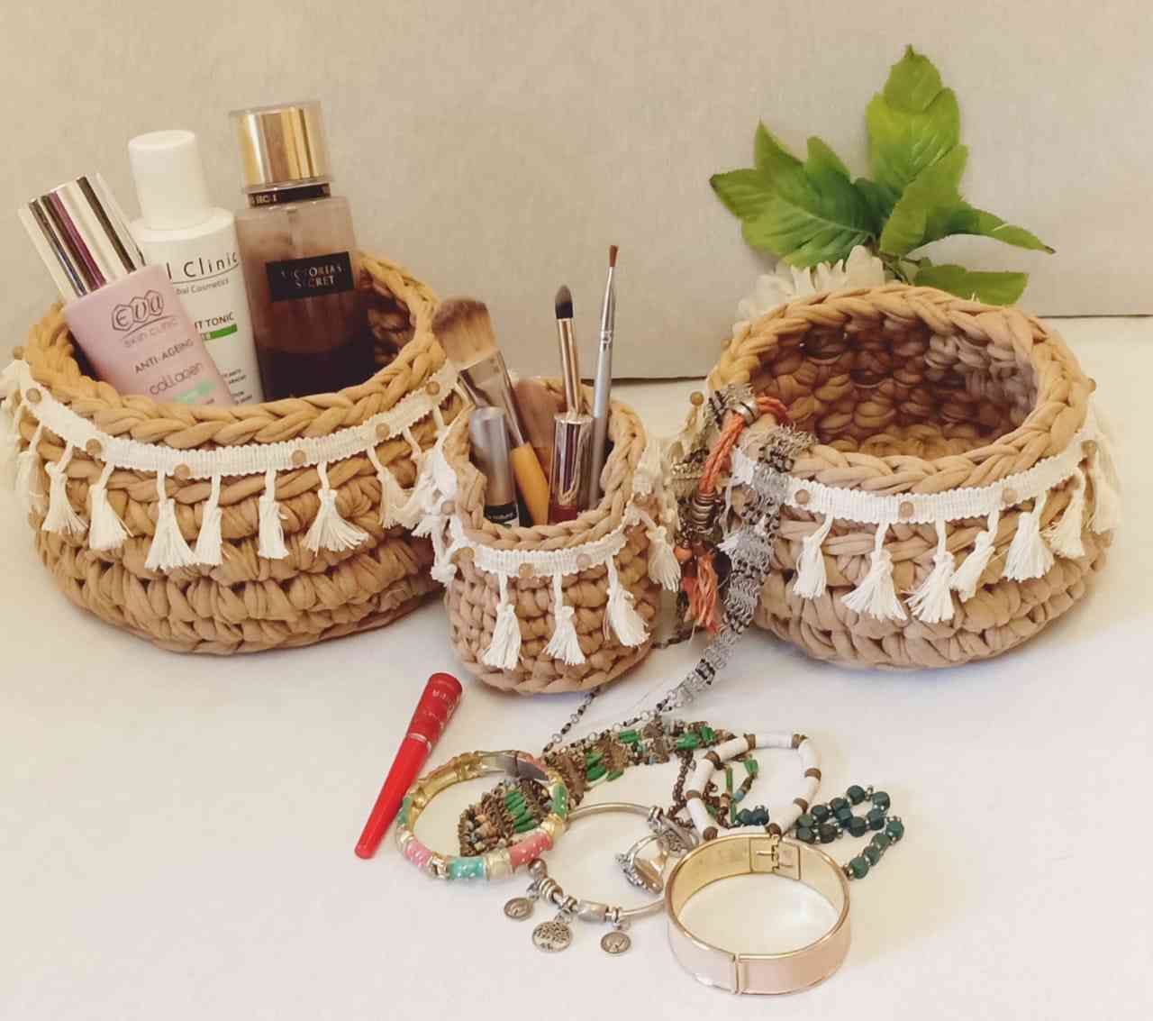3 basket of different sizes made of kilim thread