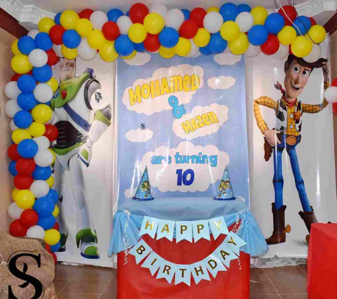 Complete design for birthday large banner design and table decoration