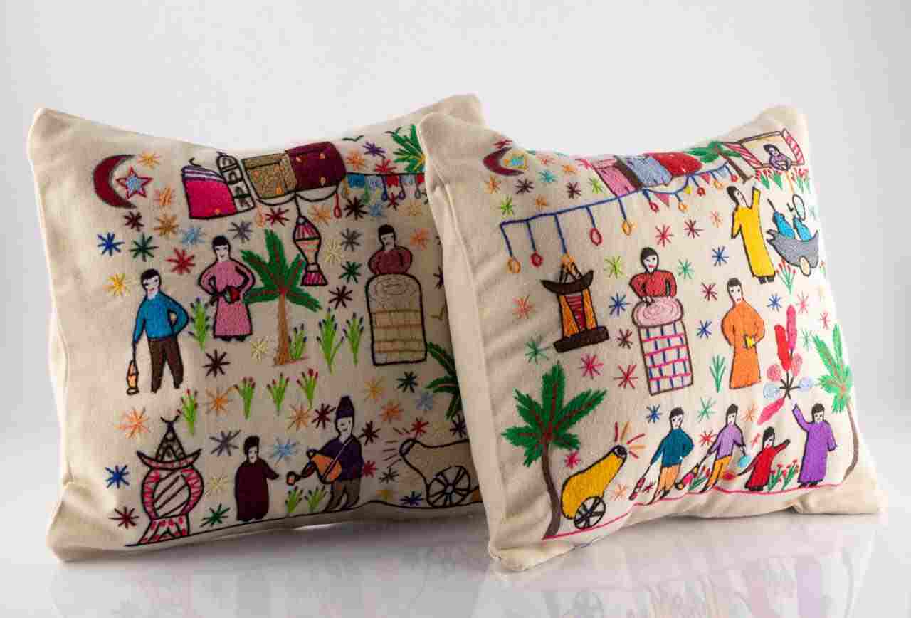 2 pillows, hand embroidery, cotton cloth