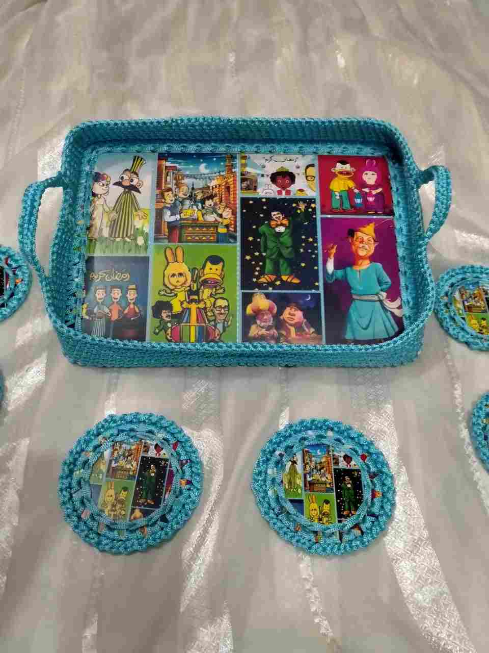 Crochet tray with 6 coaster