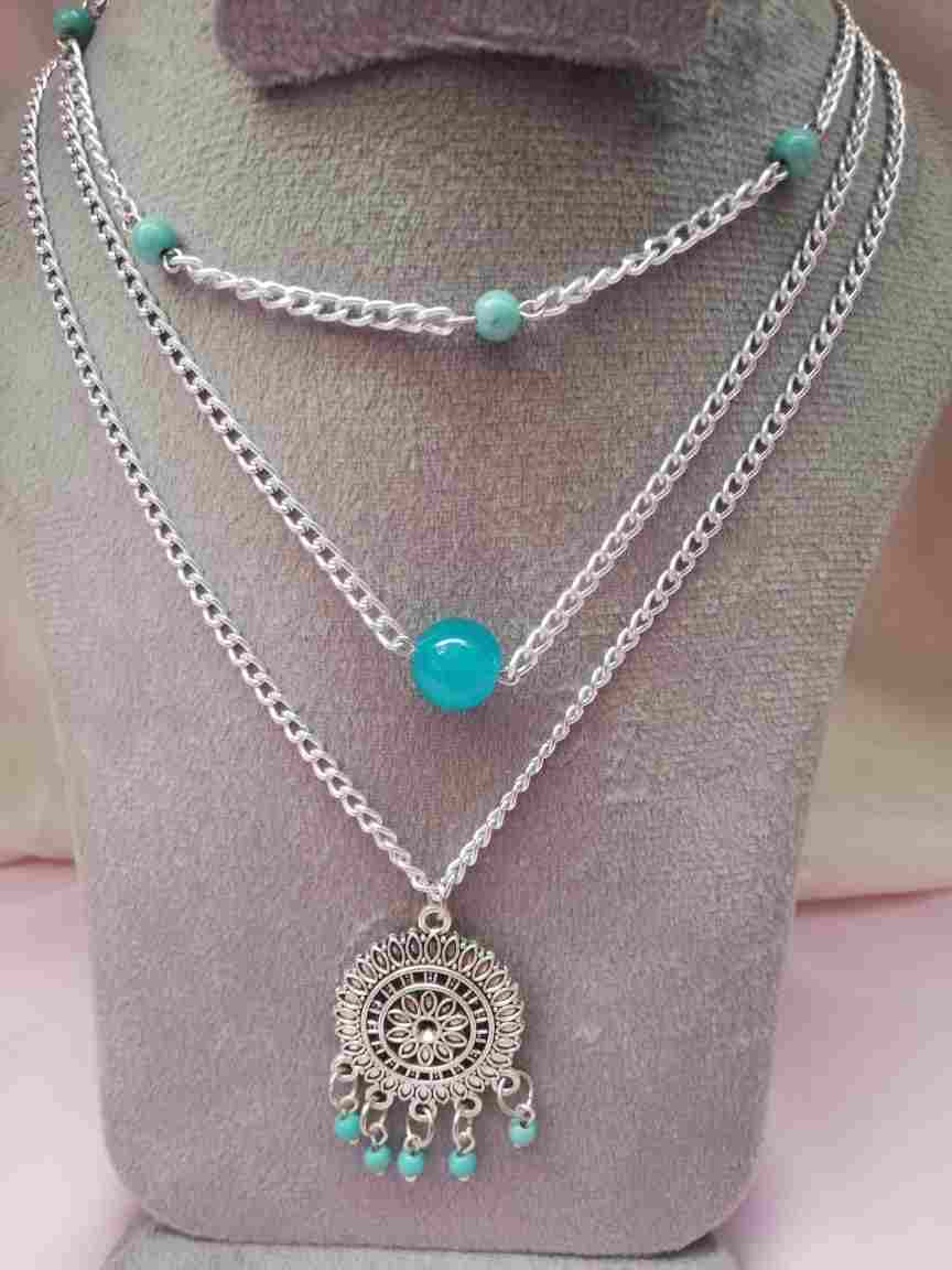 3 tiers chain of turquoise beads