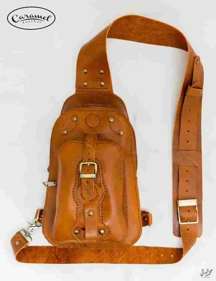 Cross bag for men with multiple zippers and pockets cow leather