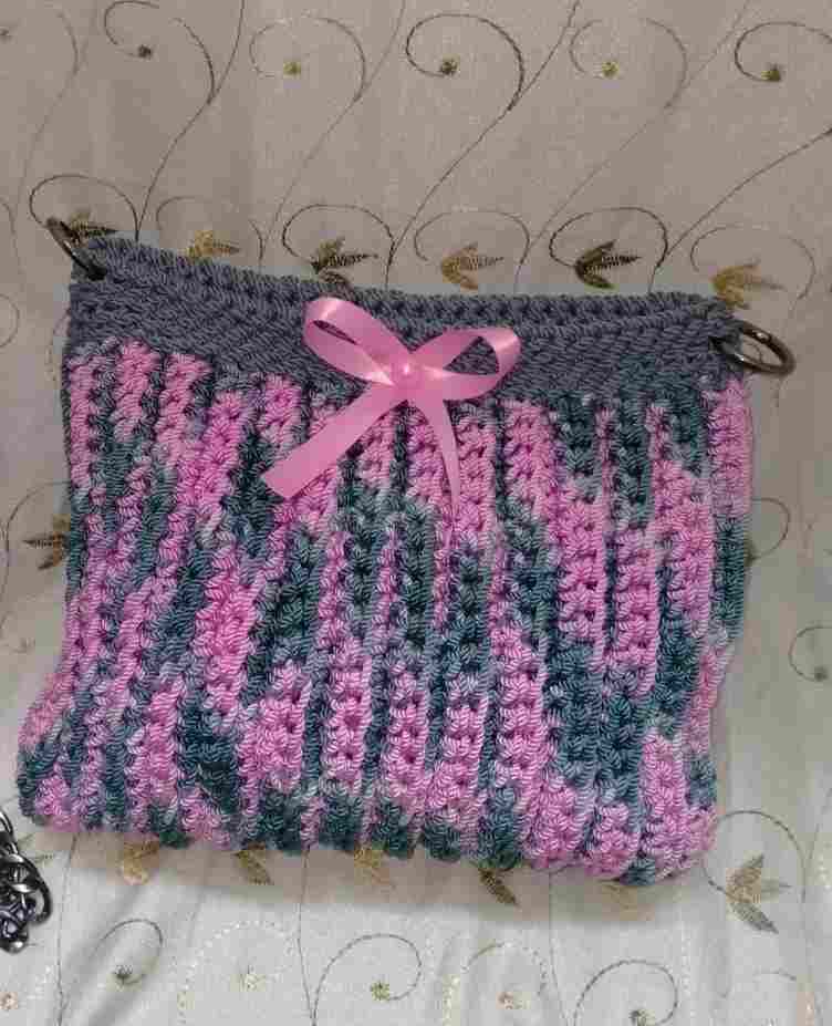 Crochet bag, macrame thread, lined