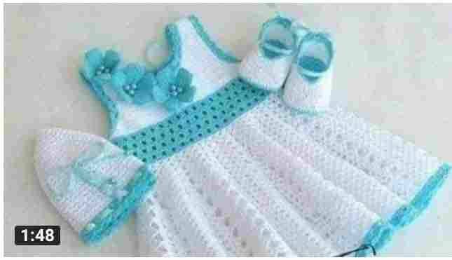 Baby dress from one month to two years, crocheted with a Turkish thread, with a shoes and a cap