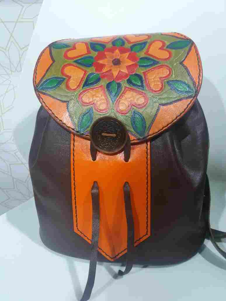 A hand-painted bag made of natural leather