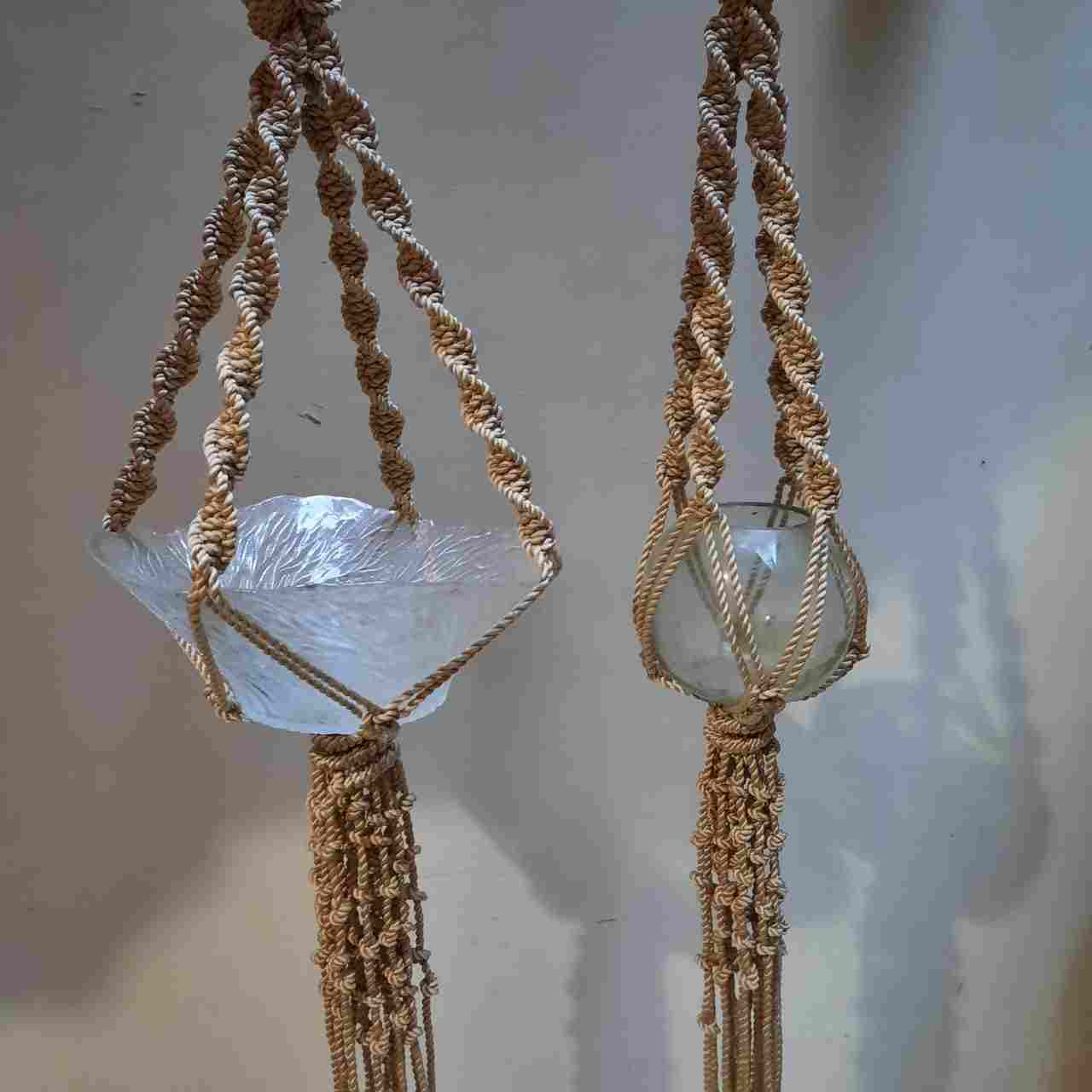 Macrame hanging for planting of different lengths and different sizes